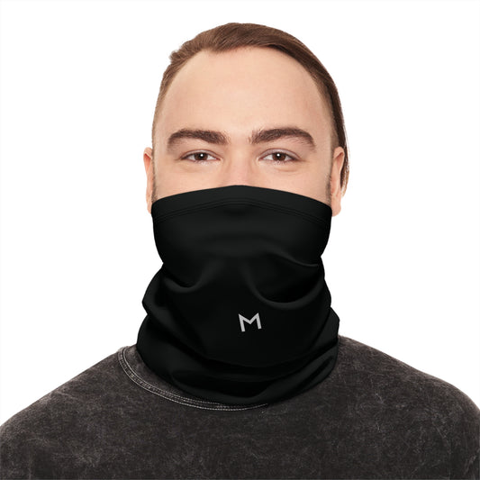 Winter Neck Gaiter — Minimal 'MENTALLY' Black Face Scarf with Drawstring