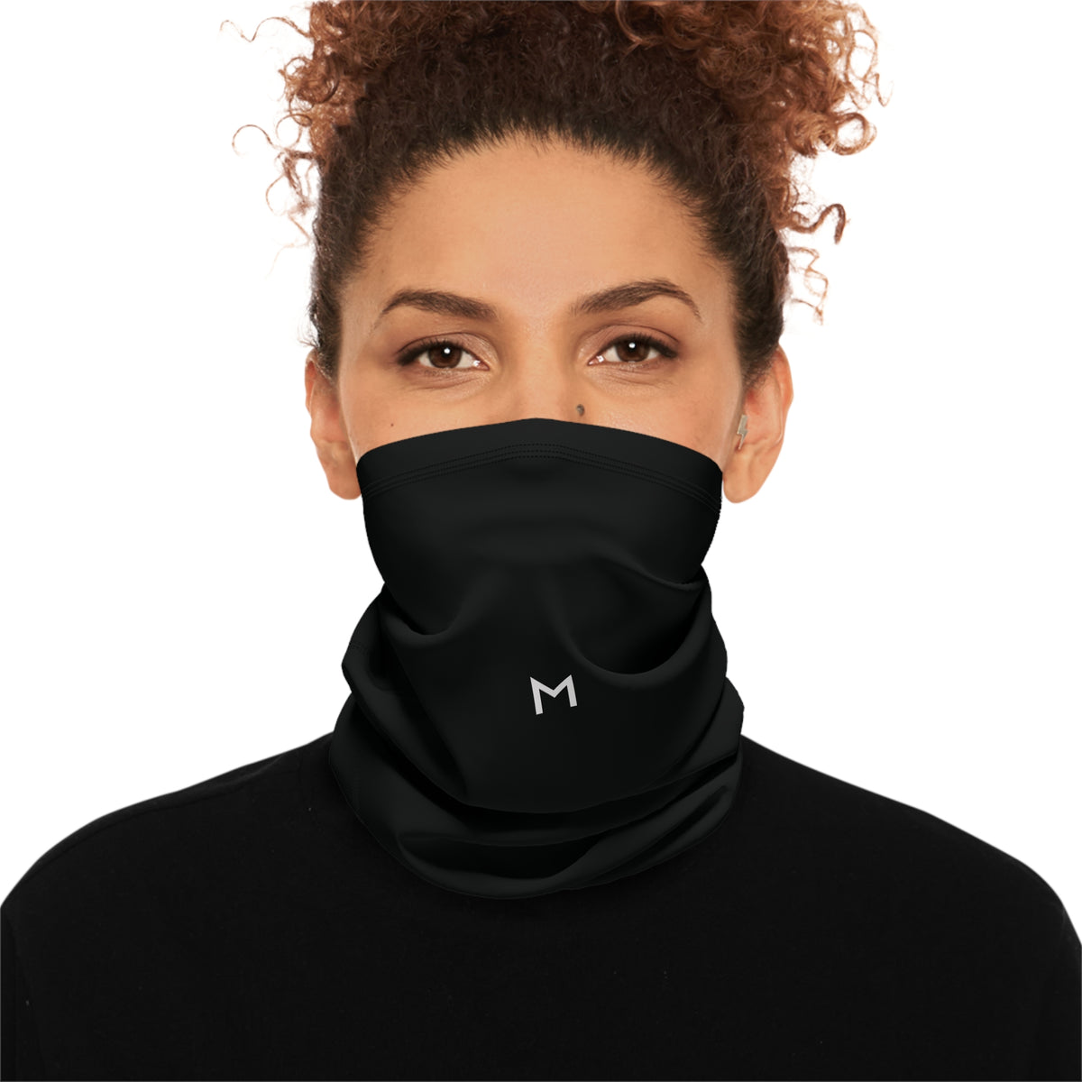 Winter Neck Gaiter — Minimal 'MENTALLY' Black Face Scarf with Drawstring